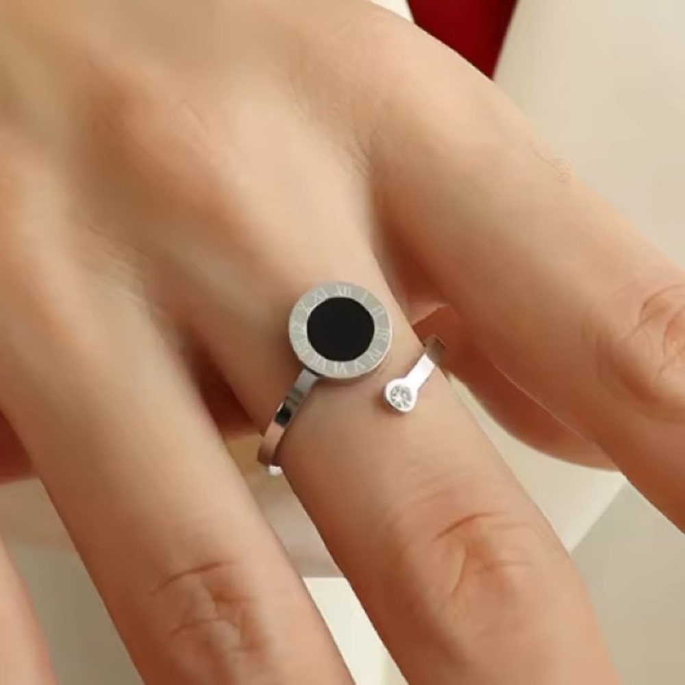 Sterling Silver Resizable Cubic Zirconia Clock Ring